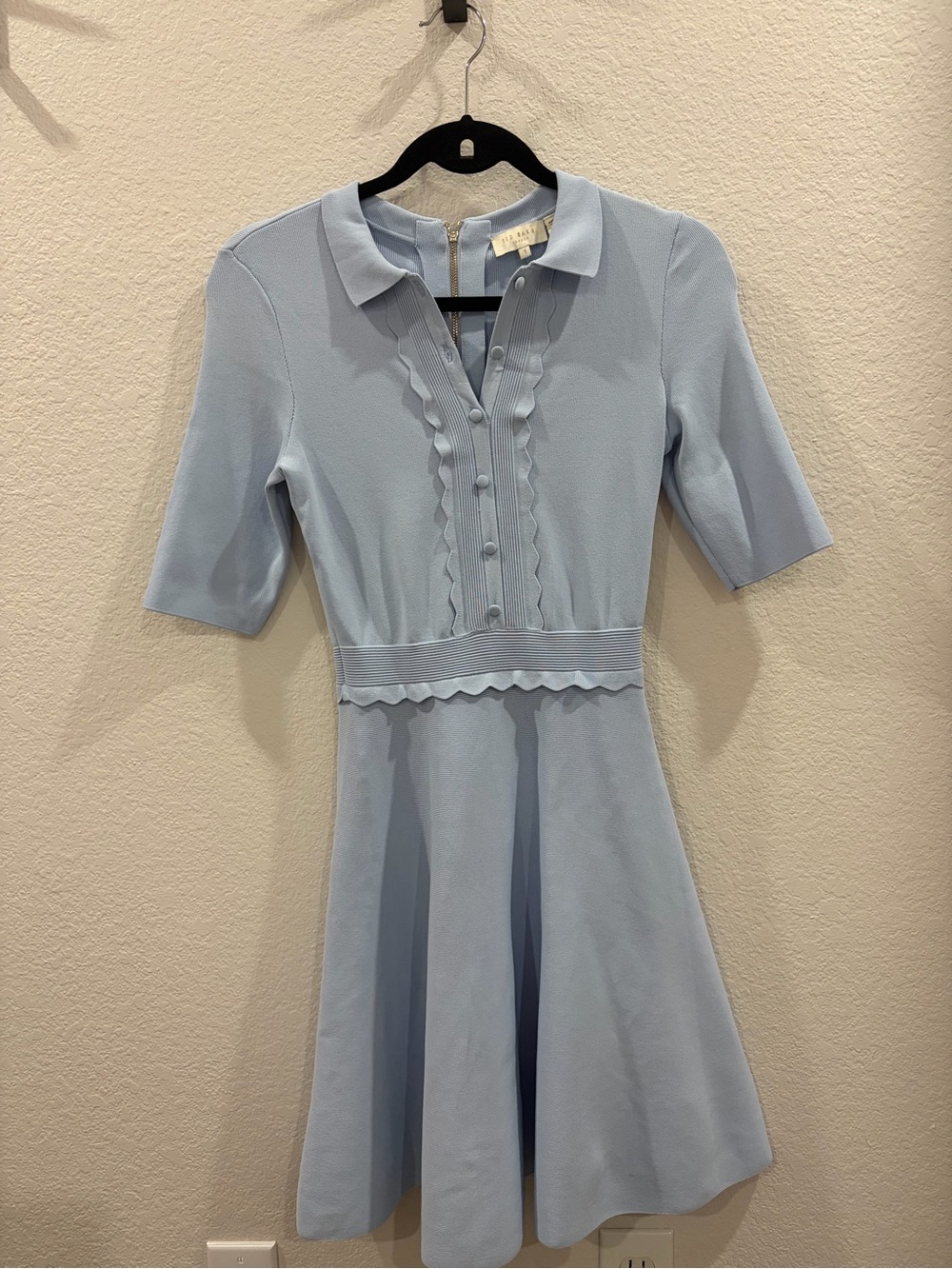 Ted Baker London Light Blue Scallop-Trim Polo Fit-and-Flare Dress